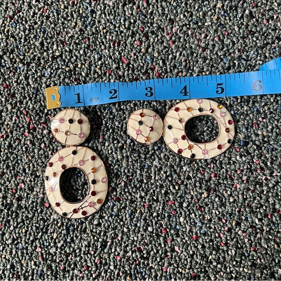 ZARA Off-White Cream & Colorful Gemstone Oval Dangle Statement Earrings Jewelry - Picture 3 of 12